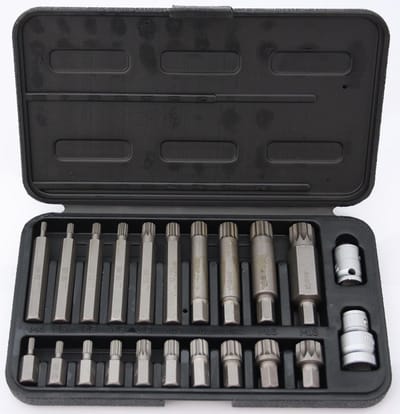 22-delige XZN Spline Dopsleutelset (M4 t/m M18) met 1/2" & 3/8" Adapters - HRC 62 Slagmoersleutel Bits
