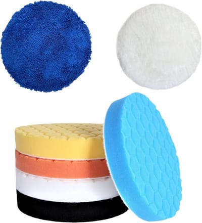 SnelShoppen - 7-delige Auto Polijstset 150 mm Polijstpads, Polijstsponzen voor Polijsten, Schuren, Waxen, Inclusief Microvezel Pads