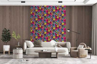 Behang - Fotobehang Patroon - Hippie - Bloemen - Paars - Breedte 165 cm x hoogte 220 cm