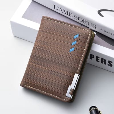 Heren Portemonnee met Geldclip – Compacte PU Lederen Portemonnee met Meerdere Kaartsleuven – Verticale Korte Portemonnee voor Mannen, Dun en Stijlvol Ontwerp