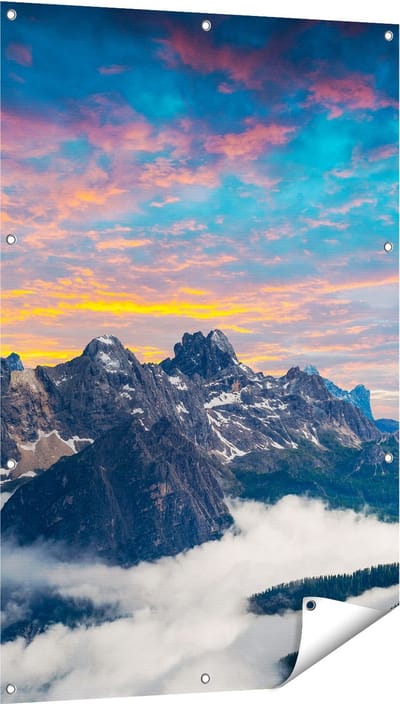 Gards Tuinposter Bergen Landschap met Wolken in Itali� - 80x120 cm - Tuindoek - Tuindecoratie - Wanddecoratie buiten - Tuinschilderij