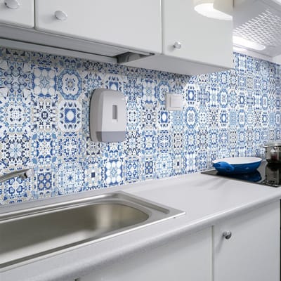Zelfklevende tegelmuurstickers voor keuken en badkamer - 30 cementtegelstickers, Azulejos Piano-stijl - 30 stickers, 20x20cm