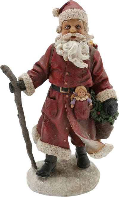 Clayre & Eef Beeld  Kerstman 13*9*21 cm Rood Kunststof Kerstdecoratie beeld decoratie  Decoratieve Accessoires