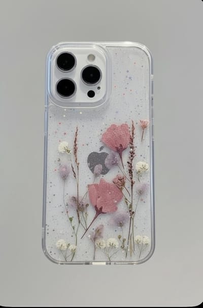 Vrolijk telefoonhoesje met echt gedroogde roze bloemen - iPhone 12 Pro Max