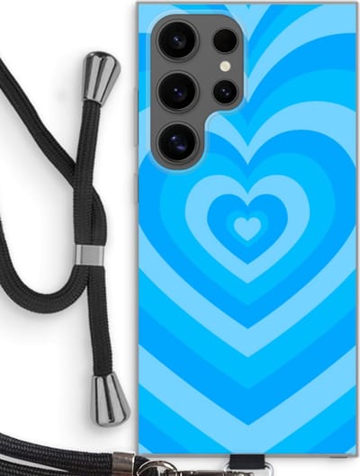 Case Company® - Hoesje met koord geschikt voor Samsung Galaxy S24 Ultra hoesje met Koord - Hart Blauw - Telefoonhoesje met Zwart Koord - Bescherming aan alle Kanten en Over de Schermrand