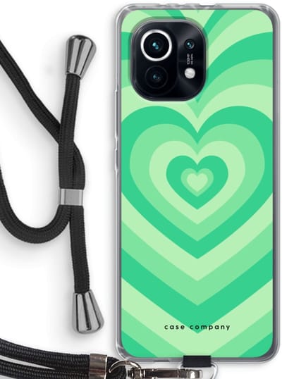 Case Company® - Hoesje met koord geschikt voor Xiaomi Mi 11 hoesje met Koord - Hart Groen - Telefoonhoesje met Zwart Koord - Bescherming aan alle Kanten en Over de Schermrand