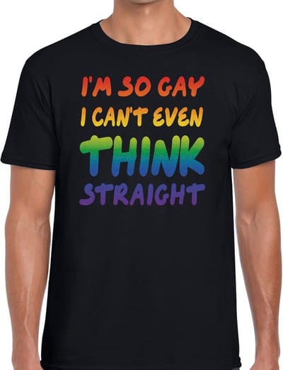I am so gay i can't even think straight - gaypride t-shirt zwart met regenboog tekst voor heren - Gay pride S