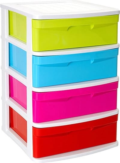 Ladeblok/bureau organizer met 4x lades multi-color/wit - L40 x B39 x H65 cm - Opruimen/opbergen laatjes