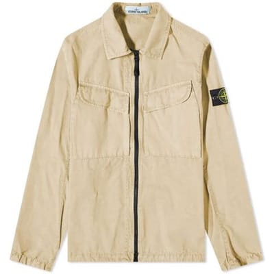 Surchemise à fermeture éclair en toile brossée Stone Island Crème Hommes Hauts 7715101WN-V0190 XXXL beige