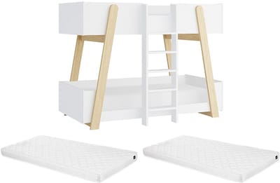 Vente-unique Stapelbed hout natuurlijk licht, wit 90 x 190 cm
