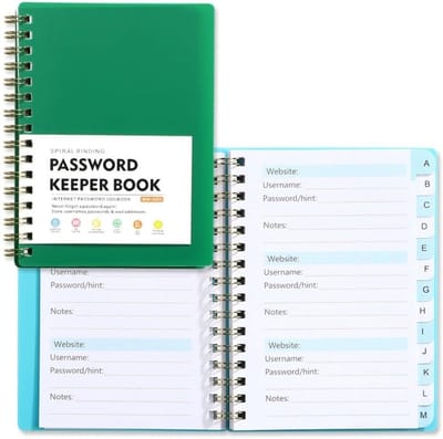 longziming -Wachtwoordboekje – Compact Notitieboek – 14,5x11 cm – Spiraalbinding – Overzichtelijke Tabs – Waterbestendig – Groen