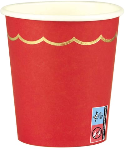 PARTYPRO - 8 rood-gouden geschulpte kartonnen bekers 200 ml voor feesttafel