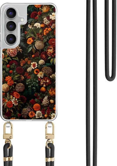 Casimoda® hoesje met zwart koord - Geschikt voor Samsung S25 FE - Floral Garden - Afneembaar koord - TPU/polycarbonaat - Rood