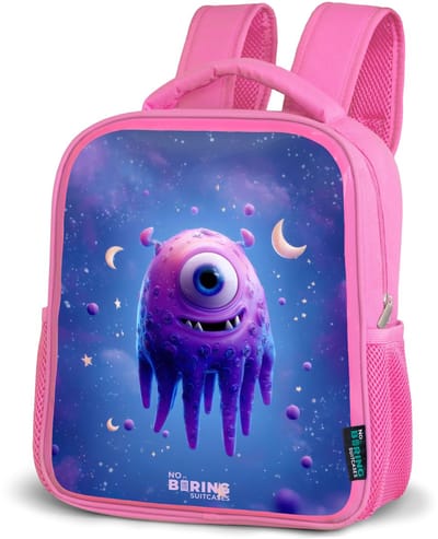 NoBoringSuitcases.com® - Rugzak roze - Schooltas meisjes - Vrolijk paarsoog in de ruimte - Kinder rugtas meisje - Boekentas kind - Kinderrugzak voor school - Schoolrugzak