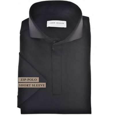 John Miller Polo Slim Plain Hyperstretch Short Sleeve Zip Collar Zwart / male
