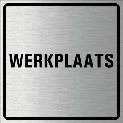 Werkplaats bordje, geborsteld aluminium 150 x 150 mm