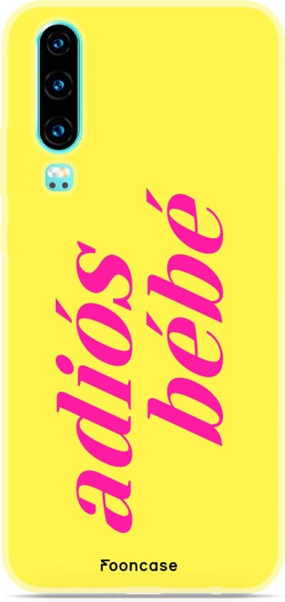 Fooncase Hoesje Geschikt voor Huawei P30 - Shockproof Case - Back Cover / Soft Case - Adios Bebe / Geel & Roze