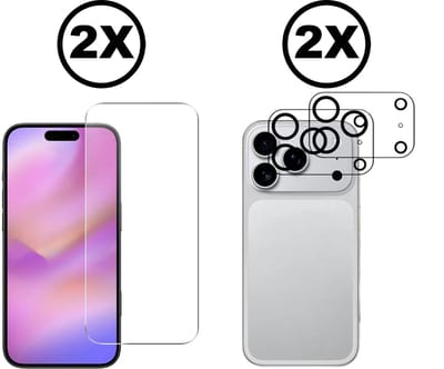 2 Stuks Screenprotector en 2 Stuks Camera Glas Lens Protector voor iPhone 17 Pro Max - 4-in-1 Set 9H Gehard Beschermglas - Extra Gehard HD Transparant en Krasbestendig - Full Cover Tempered Glass Screen Cover