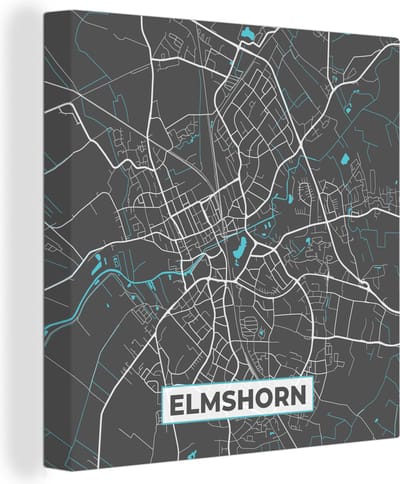 Canvas Schilderij Stadskaart – Kaart – Elmshorn – Blauw – Duitsland – Plattegrond - 20x20 cm - Wanddecoratie