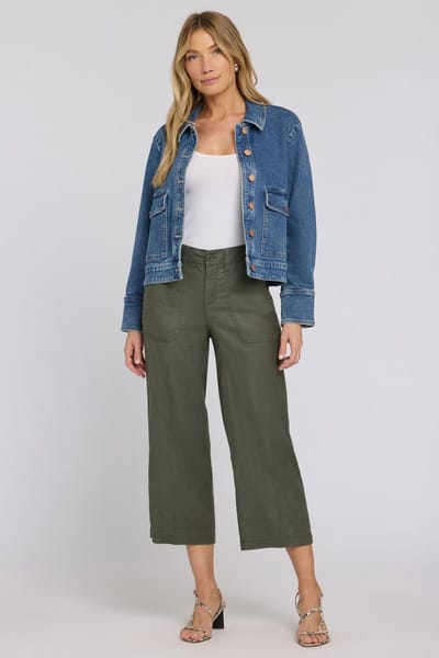 Wijd Been Cargo Capri Broek In Stretch Linnen