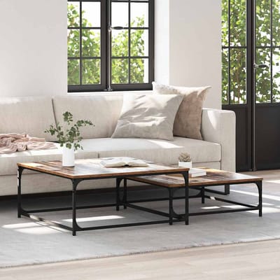 vidaXL - Salontafel - 2 - st - Oud - Hout - 80 - x - 80 - x - 35 - cm - Bewerkt - hout
