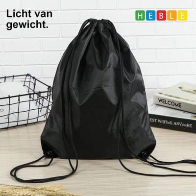 *** Gymtas Met Rijgkoord 12 Liter - Zwart - Zwemtasje - van Heble® ***