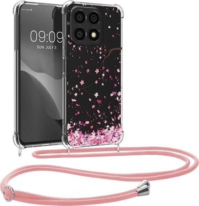 kwmobile telefoonhoesje geschikt voor HONOR X8a - Hoesje met telefoonkoord - Back cover voor smartphone - Case in poederroze / donkerbruin / transparant