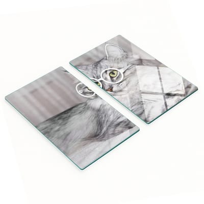 Glazen snijplanken met afbeelding van een kat met een bril, 2x30x52 cm
