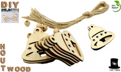 Bob Online ™ - 10 Stuks – Houten Klok Vormen – Klok Vormen Voor ambachten, Slingers, Kerst Decoratie – Wooden Bell Shapes – DIY Houten Klokken Onafgewerkt – Laser Gesneden Klok Vormen + 10 Kralen en Jute Koord