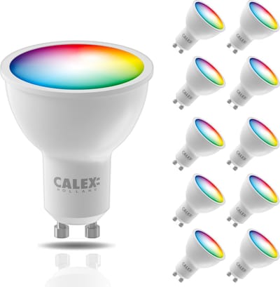 Calex Slimme Lamp - Kleurlamp set van 10 stuks - Wifi LED Verlichting - GU10 - Smart Lamp - Dimbaar - RGB en Warm Wit - 4.9W