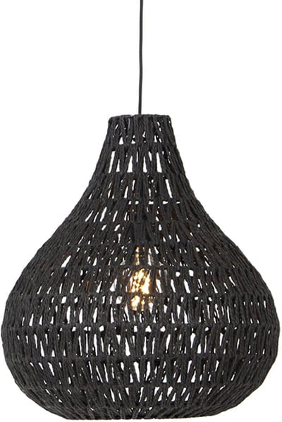 QAZQA lina - Retro Hanglamp eettafel - 1 lichts - Ø 45 cm - Zwart - Woonkamer | Slaapkamer | Keuken