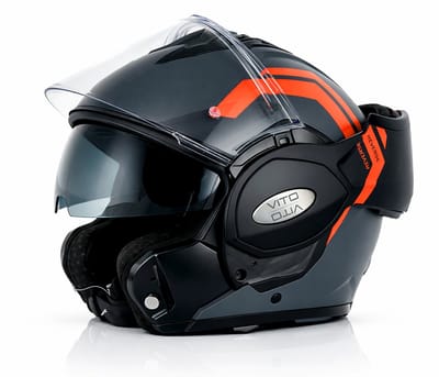 Vito Reverse Systeemhelm - Motorhelm en Scooterhelm met Opklapbaar Kinstuk en Zonnevizier - Grijs / Oranje Helm voor Scooter, Motor en Brommer - Voor Dames en Heren - Geschikt voor Volwassenen - Maat S