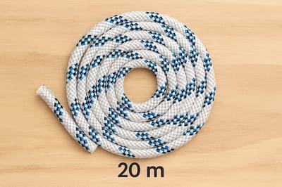 Sterk gevlochten touw Premium editie 20 meter – 12 mm dik – duurzaam nylon/polyester – wit met blauw/zwart detail – ideaal voor boot, werkplaats, tuin en outdoor gebruik