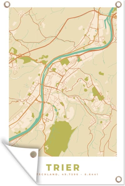 Muurdecoratie Trier - Plattegrond - Kaart - Stadskaart - Vintage - 120x180 cm - Tuinposter - Tuindoek