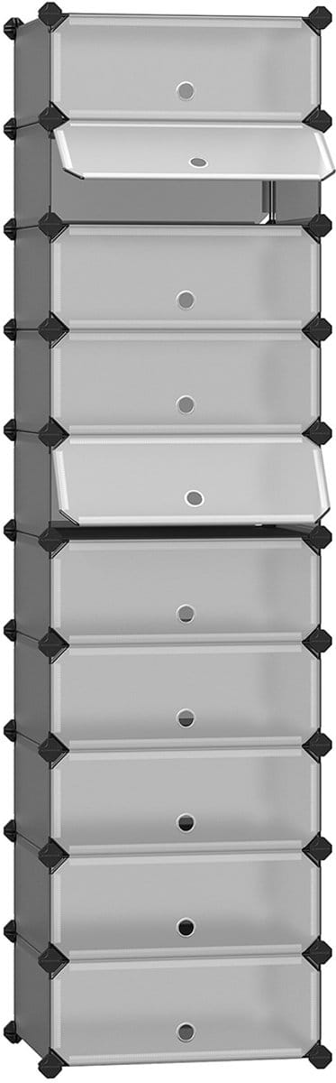 Opbergkast 40 x 30 x 17 cm Grijs Modulaire Stapelbare Ontwerp 10 Delige Set Schoenenkast Opbergorganizer Bespaart Ruimte Eenvoudig Te Monteren Schoon Te Maken Vergrendelbaar Voor Woonkamer Gang Slaapkamer