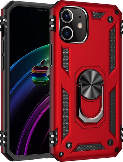 Anti-Shock Hybrid Ring Armor Hoesje Geschikt voor: iPhone 12 Pro Max - Rood