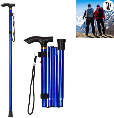 Kwaliteit Wandelstok - Verstelbaar en Opvouwbaar - Wandelstokken -Trekking - Loopstok - Hiking -Universele opvouwbare wandelstok - Draagbaar en lichtgewicht - 5 hoogteverstelbare instellingen - 85-95cm uitgevouwen -Opvouwbare wandelstok - blauw