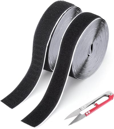 Dailygoods - Klittenband, zelfklevend, extra sterk, met 1 schaar, 20 mm x 6 m, zwart, dubbelzijdig klittenband, klittenbandsluiting, zelfklevend, op maat te snijden, voor tapijt, bank, kussen, vliegengaas, 2 stuks