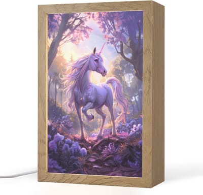 Nachtlampje 20x30 cm - Kinder lampje - Eenhoorn - Paars - Sprookje - Fantasy dier - Tafellamp kinderkamer - Slaapkamer lamp - Bedlamp kinderen - Kinderlampje stopcontact - Wandlamp babykamer - Nachtlampjes