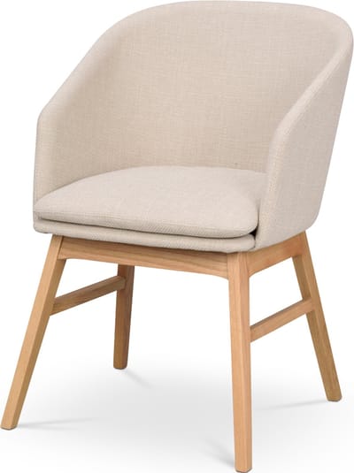 Rowico Home Windham Eetkamerstoel Beige - Naturel Eiken Onderstel - Met Armleuning - Stof - Houten Poten - Scandinavisch