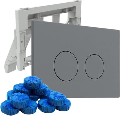 FugaFlow Eccelente Press Bedieningsplaat met toiletblokjeshouder - voor Geberit UP320 inbouwreservoir - dualflush - ronde knoppen - kunststof - inclusief 12 toiletblokjes - licht grijs