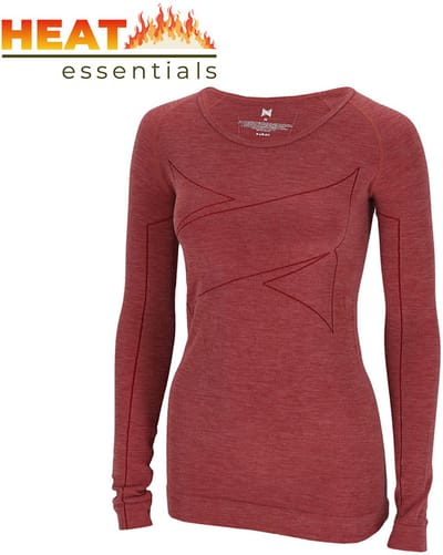 Heat Essentials Thermoshirt Dames- Merinowol - Rood-S - Thermokleding Dames- Thermo Ondergoed Dames