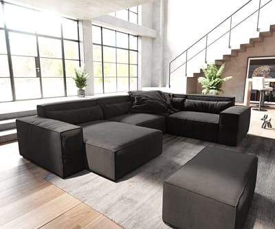 Woonkamerlandschap Sirpio 300x210 cm microvezel Zwart recamiere variabel met kurk