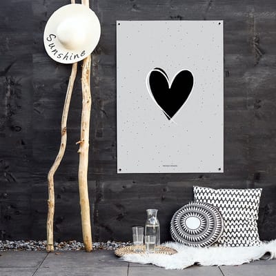 MOODZ design | Tuinposter | Buitenposter | Hart | 50 x 70 cm | Grijs