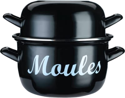 KC Blue World of Flavours Grote Mosselpan - Emaille 5,5 liter 30 x 25 x 22 centimeter - Zwart