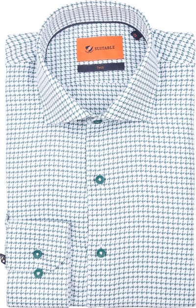 Suitable Overhemd Check Print Groen - Maat 41 - Heren - Overhemden Formeel