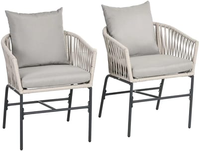 Sweiko Tuinstoel - Set van 2 - Met kussens - Metalen frame - Beige