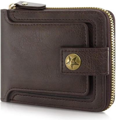 Dailygoods- Portemonnee Heren Grote Capaciteit - Vintage PU Lederen - 9 Kaartvakken - Ritssluiting - Coin Pocket - Donkere Koffie - Portefeuille