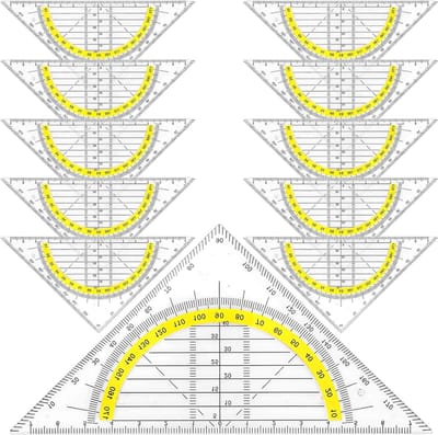 Geometrische Driehoek Set - Tekendriehoek Hoekmeter - Nauwkeurig Tekenen - Transparant Materiaal - 10 Stuks 11x15.6cm - Geel