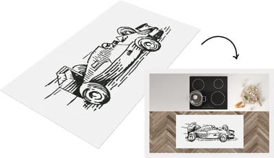 Keukenloper - Loper keuken - Een zwart-witte illustratie van de raceauto van Formule 1 - 120x60 cm - Keukenloper vinyl